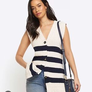 Striped Sleeveless Cardigan